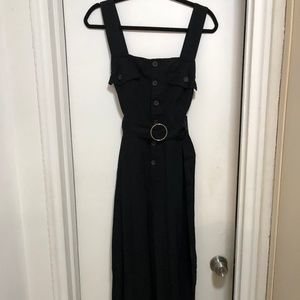 Black Button Front Belted Cropped Jumpsuit